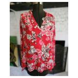 Rose & Olive Red Floral Blouse Size m