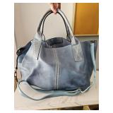 Large Blue Faux Leather Tote Bag
