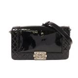 Chanel Black Patent Leather Boy Reverso Flap Bag