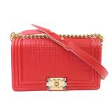Chanel Red Lambskin Embossed Boy Cube Flap Bag