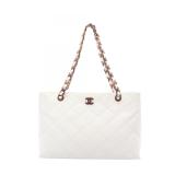 Chanel White Matelasse Tote Bag Leather Grained...