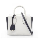 MCM White Leather with Navy Trim Milla Tote
