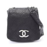 Diamond stitch Chain shoulder bag Leather Black...