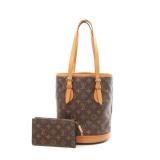 Bucket PM Monogram Handbag PVC Leather Brown