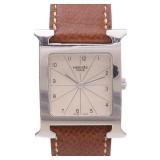 Hermes H Watch Quartz SS Leather Gray
