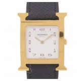 Hermes H Watch Quartz Gold Plated White