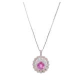 Pink Sapphire Diamond Platinum Necklace