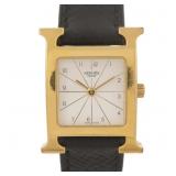 Hermes H Watch Quartz Gold Plated White