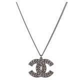 Chanel CC Necklace White Gray Metal