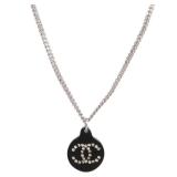 Chanel CC Metal PVC Silver Black Necklace