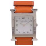 Hermes H Watch Quartz SS Swift Leather White