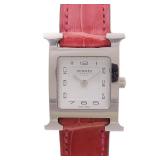 Hermes H Watch Quartz SS Leather White