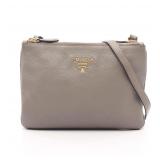 PRADA Leather Shoulder Bag Gray Beige