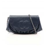 CHANEL Half Moon Chain Wallet Navy