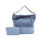 CHANEL 22 Large Sequin Denim Blue
