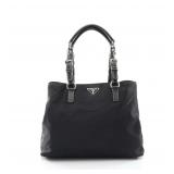 Prada Triangle Logo Nylon Tote Black
