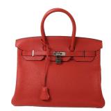 Hermes PHW Birkin 35 Rouge Casaque