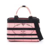 Prada Canapa Righe 2Way Tote Pink Black