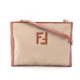Fendi FF Logo Shoulder Bag Beige Brown
