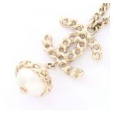 Chanel COCO Mark Pearl Necklace Gold
