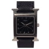Hermes H Watch HH1.210 SS Leather Black