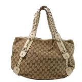 Gucci GHW Shoulder Tote Brown White