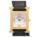 HERMES H Watch HH1.202 Gold Plated Leather