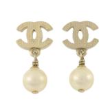 Chanel CC White Gold Earrings