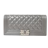 Chanel Boy Clutch Lambskin Silver