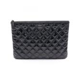 CHANEL Matelasse Patent Clutch Black