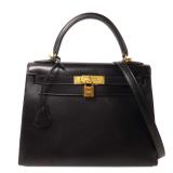 Hermes Kelly 28 GHW 2 Way Box Calf Noir