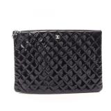 Chanel Matelasse Clutch Patent Black