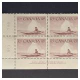 Canada Stamp 1955 Inuk and Kayak 10c Plate Block
