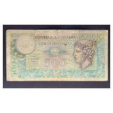 Italy 500 Lire Winged Head of Mercury Banknote