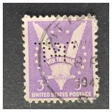 US Stamp 1942 Win the War J&L Perfin
