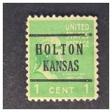 US Stamp 1938  Washington Precancel Holton Kansas