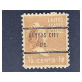 US Stamp 1938 M Washington Precancel Kansas City