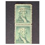 US Stamp 1956 Washington Perfin 1c Pair BE NY Rare