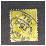 US Stamp 1912 8c Franklin Perfin Olive Green
