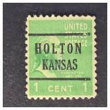 US Stamp 1938  Washington Precancel Holton Kansas