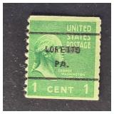 US Stamp 1938 1c Washington Precancel Loretto PA