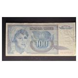 Yugoslavia Banknote 1992 100 Dinar