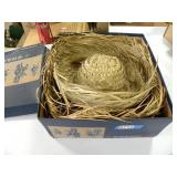 Hat Box with Multiple Vintage Straw Hats