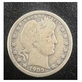 1909 Barber Silver Quarter