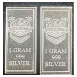 (2) X 1 GRAM PCB HOBBY .999 FINE SILVER BARS