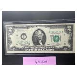 1976 $2 Dollar Bill Low Serial Numbers - Excellent