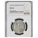 1924E GERMANY 3M Silver Graded coin