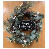 "Happy Holiday" Eucalyptus/Pine Wreath (2