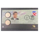Lot, (2) Kennedy Dollar $1 Coins with Stamp