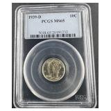 1939-D 10C Mercury Dime MS65